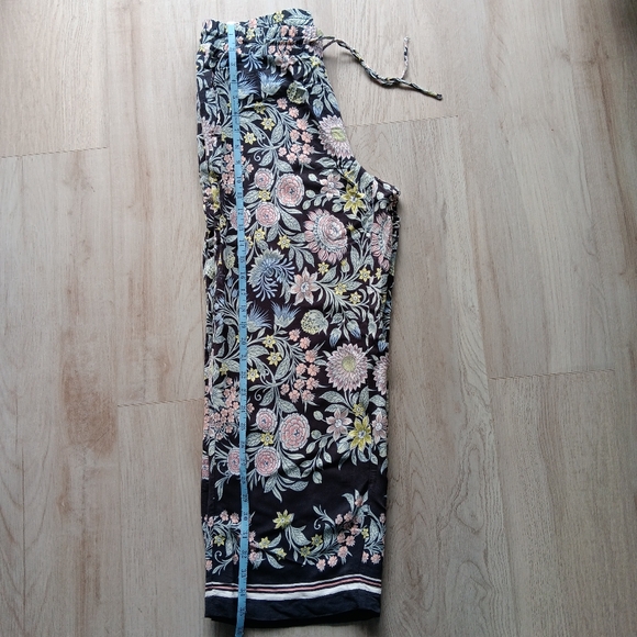 Loft Wide Leg Flowy Pants Drawstring Floral Navy Blue Pink Yellow White Small - Picture 7 of 10